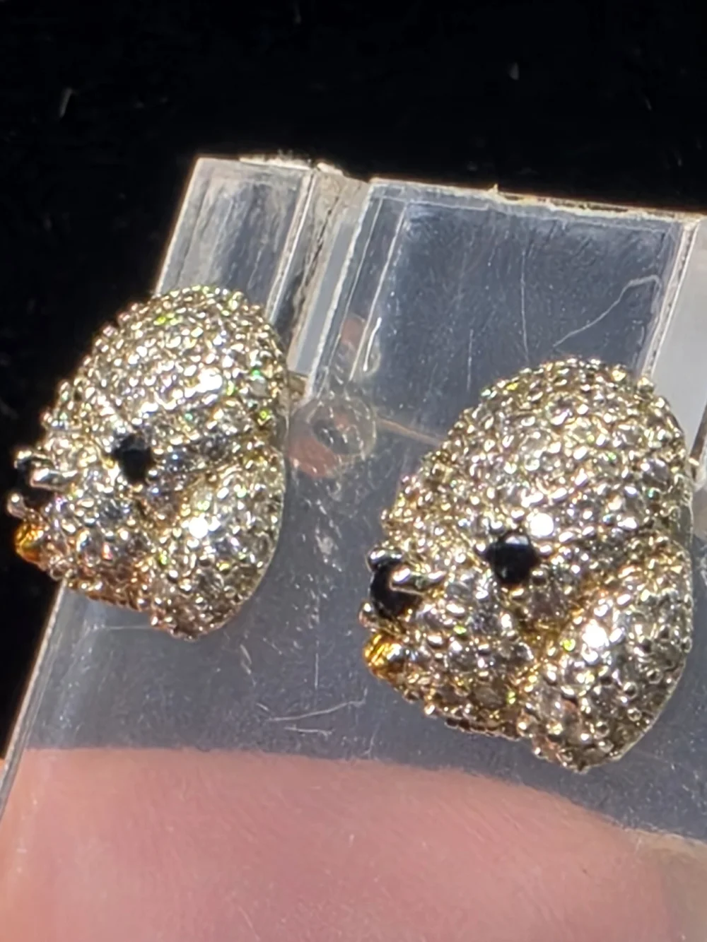 Little Cubic Zircon Crystal Sterling Silver Poodle Puppy Dog Earrings 1/2